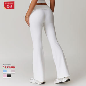 Pantalon de yoga évasé taille haute Disko Sport, jambe large côtelée, extensible dans quatre directions, pour fitness et sport DCK8828 - Product Image 1
