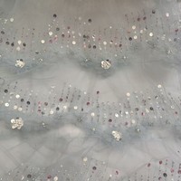 Tissu en dentelle tissée perlée en tube, superposé en tulle à sequins 3D, broderie informatique en polyester pour robes de cérémonie et robes de bal pour enfants