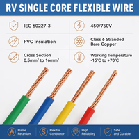 Câble électrique IEC 60227-3 à un seul conducteur en cuivre toronné isolé en PVC RV 450 750V pour câblage interne