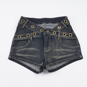 Shorts en jean taille basse Y2K pour femme, coupe irrégulière, taille en V métallique, style vintage sexy - Product Image 6