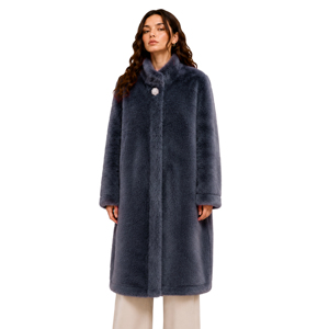 Manteau long femme bleu poussière en fausse fourrure de vison, col montant, bouton fleur en strass, coupe ample, longueur maxi, vêtement d'extérieur de luxe pour l'hiver, accepte les petites quantités (MOQ) - Product Image 1