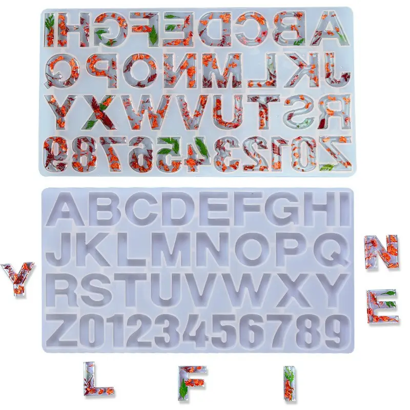 Keychain Moldes De Silicone 26 ABC Reverse Letter Alphabet Moldes De Silicone com Furo para Fundição De Resina Pingente Número De Jóias