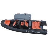 Bateau pneumatique à coque rigide en aluminium de 22 pieds (6,7 m) avec T-Top et console centrale, bateau pneumatique de luxe en aluminium à vendre