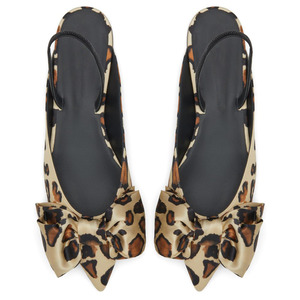 Popular Style Pointed Toe <strong>Leopard</strong> <strong>Flat</strong> <strong>Shoes</strong> Bow Slippers with Lace-up Heels for Lady - Product Image 2