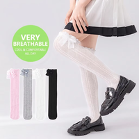 Chaussettes hautes respirantes et antibactériennes en coton tricoté pour bébés et tout-petits filles, avec grand nœud, design mignon et ajouré, personnalisables pour l'été