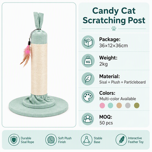 Poteau à gratter pour <span class=keywords><strong>chat</strong></span> Candy Cat, griffoir en sisal et peluche multicolore avec jouet à plumes, 60 cm, pour intérieur - Product Image 3