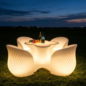 <span class=keywords><strong>Table</strong></span> <span class=keywords><strong>de</strong></span> <span class=keywords><strong>bar</strong></span> rectangulaire moderne avec éclairage LED, chaises en forme <span class=keywords><strong>de</strong></span> fleur <span class=keywords><strong>de</strong></span> prunier, imperméables, durables, adaptées aux hôtels, restaurants, terrasses, bars - Product Image 4