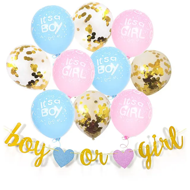 Kit de decoración de globos de Baby Shower para niño y niña, cartel con letras, confeti, azul, rosa y blanco, decoración para el género
