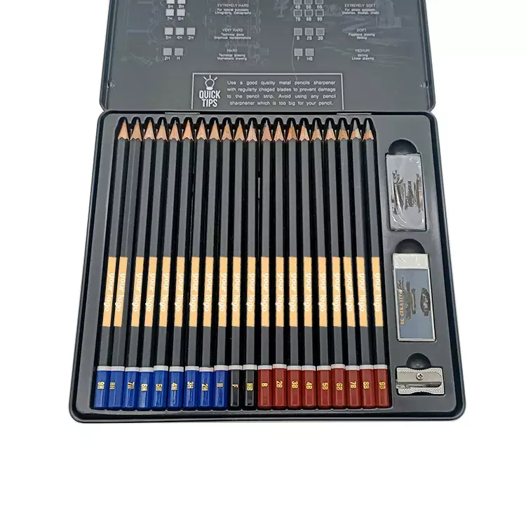 Wholesale 12 14 18 20 pcs professional artist sketching pencil art drawing set in tin box