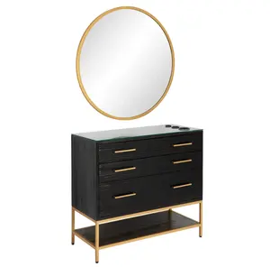 Gold aluminum framed tabletop mirror salon station with mirror Barber shop salon furniture mirror glass top