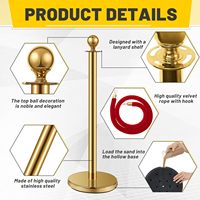 Barrière de contrôle de foule pour tapis rouge, ensemble de colonnes dorées avec corde en acier et poteau pour théâtres, hôtels, clubs, musées, etc.