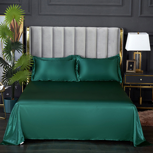 Drap plat personnalisé en soie glacée lavée couleur unie pour l'été, taille King/Queen, doux et agréable pour la peau, idéal pour la maison et l'hôtel - Product Image 1