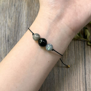 Retro Empath Protection 2PCs Pulsera y collar Conjunto de joyas con labradorita natural y cuentas de obsidiana negra trenzada - Product Image 5