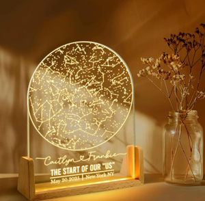 Lampe de nuit personnalisée avec carte du <span class=keywords><strong>ciel</strong></span> étoilé, lampe de nuit personnalisée avec constellation, lampe de nuit LED, base en bois - Product Image 2