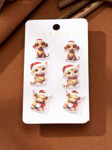 3 जोड़े प्यारे कुत्ते बिल्ली हाइलैंड गाय स्टड डंगल कान महिलाओं को सर्दियों के क्रिसमस कान के सामान जानवर पैटर्न ड्रॉप डिजाइन - Product Image 6