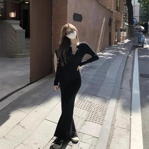 V-Neck Long Sleeve Bodycon Dress Women Natural Waist Simple Style Daily Wear City Commuting Casual Dress Spring Autumn 2025 - Product Image 3