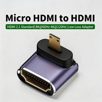 Adaptateur Micro HDMI vers HDMI 8K 60Hz, HDMI 2.1 plaqué or, convertisseur mâle vers femelle pour appareil photo, tablette, ordinateur portable, moniteur, téléviseur, projecteur