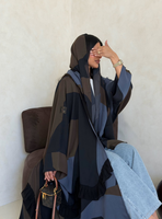 Abaya musulmane pour femmes Hafizah avec blocs de couleur personnalisés et hijab assorti, kaftan modeste de Dubaï, robe maxi islamique, tenue pour le Ramadan et l'Aïd