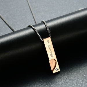 Amant Couple Pendentif Carré Nom Collier Bande Noire Son Roi Sa Reine Lettre Pendentif En Acier Inoxydable Collier Pour Hommes Femmes - Product Image 6
