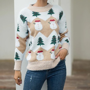 <span class=keywords><strong>Pull</strong></span> en tricot décontracté à col rond pour femmes, motif bonhomme de neige en fausse fourrure de vison, automne-hiver - Product Image 4