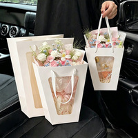 Sac cadeau Shaher pour bouquet de fleurs blanches avec fenêtre transparente, poignée en corde de coton, fait main, multi-tailles, emballage pour fleuriste, mode mariage