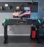 Bureau de Jeu PC Personnalisé Noir LED RGB, Table de Course pour Maison et Bureau Informatique