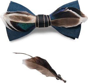 Custom Handmade Natural Brooch Lapel Pin Feather Bow Tie for Wedding Accessory <strong>Party</strong> Men Tuxedo Necktie Costume Clothing - Product Image 3