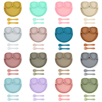 Ensemble de vaisselle pour enfants, assiette en silicone de qualité alimentaire avec cuillère et fourchette, plusieurs options de couleurs, assiette résistante à la chaleur, logo personnalisé, vaisselle
