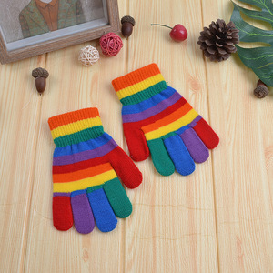 Gants arc-en-ciel ouvert <span class=keywords><strong>sans</strong></span> <span class=keywords><strong>doigts</strong></span>, pour enfants, en tricot, doux, chauds et colorés, d'hiver, personnalisés, collection - Product Image 6