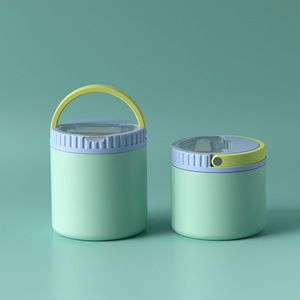 Stainless Steel Food Jar With One Way Exhaust Valve Cylinder Shape For Travel Thermal Cooker Plastic Lid Blue Color - Product Image 1