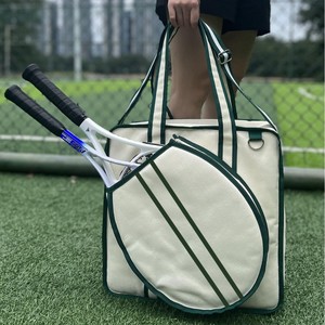 Sac de tennis en toile 40x40x15cm, grande capacité, sac portable pour raquette de badminton, sac de sport blanc pour l'extérieur - Product Image 2