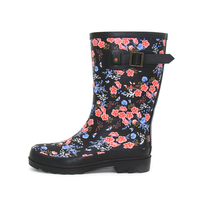 Bottes de pluie en caoutchouc naturel pour femmes, écologiques, imprimé floral, imperméables, mi-mollet, vente en gros d'usine, vente en vrac
