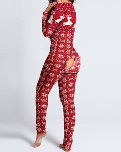 Celana panjang Piyamas natal ukuran Plus 2025 piyama Onesie Valentine Natal liburan dengan penutup bokong untuk wanita - Product Image 5