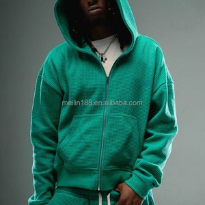 Clothing Custom Blank Waffle Knit Sweat Suits Two Piece Jogging Suit Heavyweight Straight Leg Baggy Sweatpants and Hoodie <b>Set</b> - Product Image 2