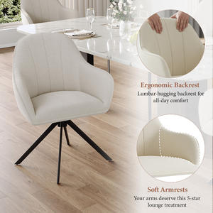 Silla de Comedor Giratoria Reclinable de Lino Beige Moderno con Respaldo Ergonómico y Rotación de 360 Grados para Hogar, Restaurante y Hotel - Product Image 3