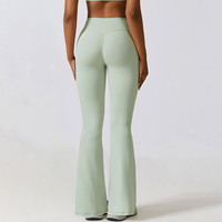 Lady Autumn Collection Crossover Waist Flared Yoga Pants Winter Side Phone Pockets Bell-Bottom Dance Leggings
