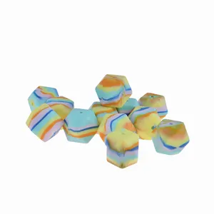 Unique products to sell 17mm hexagon shape baby chew beads food grade silicone teething beads