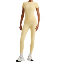 T-shirt de sport transfrontalier Sage, sensation seconde peau, respirant, couleur unie, haute élasticité, manches courtes, ensemble de yoga