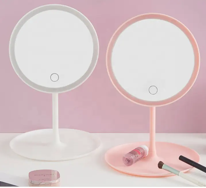 Высокое качество перснал ручной круглый whit handel двусторонние косметические туалетный столик USB метка частного назначения светодиодное зеркало для макияжа
