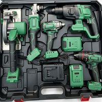Ensemble d'outils sans fil vert et noir, kit d'outils électriques, perceuse, clé à chocs, meuleuse d'angle, scie, chargeur de batterie, coffret rigide, réparation à domicile
