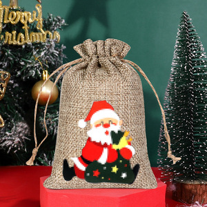 <b>Christmas</b> Linen Drawstring <b>Gift</b> <b>Bags</b> 20cm Rectangle Traditional Eco-Friendly Storage & Candy <b>Bags</b> - Product Image 5