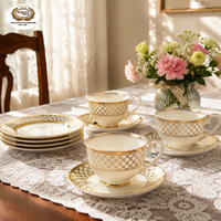 12pcs Nouvelle-Angleterre Style Élégant Luxe Or Jante 200cc Tasse À Café Soucoupe Service À Thé
