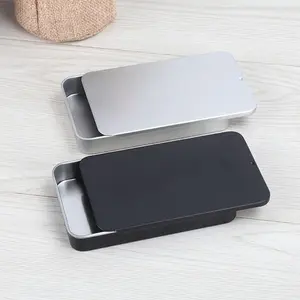 Matte Black Color Metal Rectangular Mint Storage Case Slide Tin Box