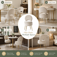 Tabouret de coiffeuse de luxe en tissu bouclé avec pieds en forme d'épingles dorées et compartiment de rangement, chaise de salle à manger