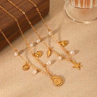 Collier avec pendentif en perles en acier inoxydable plaqué or 18 carats, résistant à l'eau, de la série Ocean H&C, sans ternissement, pour femmes