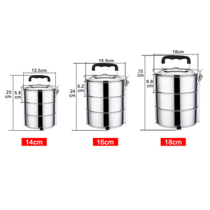 Vente en gros 16cm Chauffe-plat africain à 2 niveaux Boîte à lunch en acier inoxydable OEM Boîte personnalisée avec logo en vrac - Product Image 3