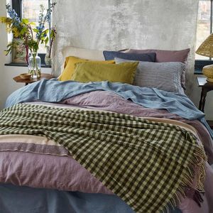 100% Bio Gingham Leinen Set Designer Bett garnituren Queen King Sheet Set Stein gewaschen Gingham Französisch Flachs Leinen Versorgung gewebt OEM 14 - Product Image 3