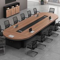 Table de réunion exécutive ovale moderne extensible en panneaux de bois, grand mobilier de bureau commercial