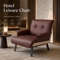 Fauteuil d'appoint moderne et durable pour hôtel, style contemporain, en cuir, avec structure en bois de frêne blanc, pour chambres d'hôtel et chambres à coucher