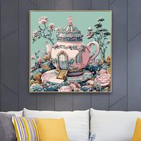 Kit de peinture acrylique DIY Songwoo Sweet Fantasy, théière rose pastel, maison de campagne, peinture par numéros